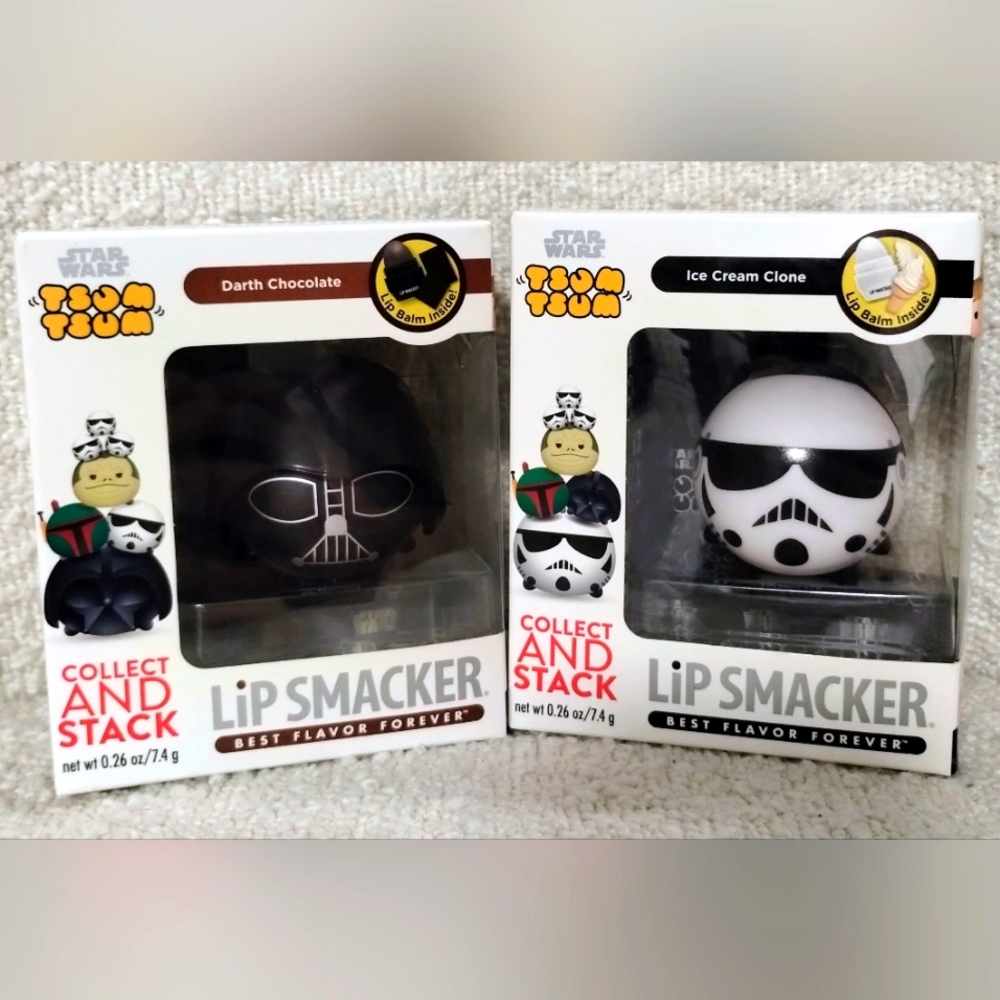 2 NEW Star Wars TSUM TSUM Lip Smacker Balm DARTH VADER and STORM TROOPER Set